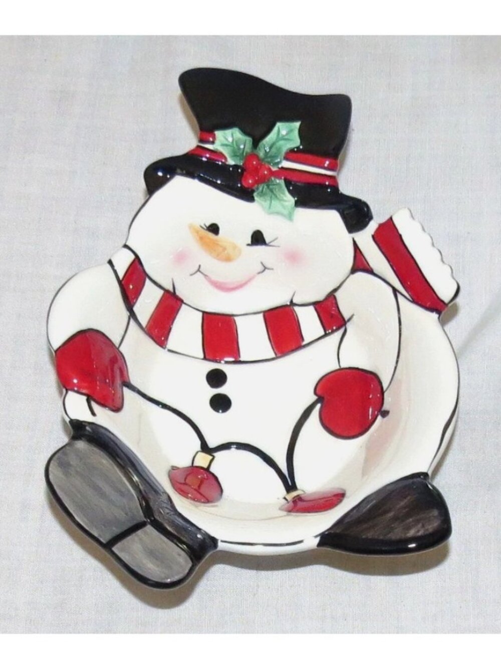 Fitz and Floyd candy dish Christmas Snowman snack bowl ceramic holiday VTG EUC